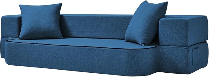 2-in-1 Folding Sofa Bed with Pillows - Folding Chair Floor Couch & Sleeping Mattress - Washable Cover & Memory Foam Sleeper Chair for Living Room/Guest Room/Apartment/Loft, Navy Blue, Twin XL