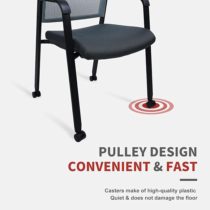 CLATINA Rolling Conference Room Chairs, 1 Pack Stackable Conference Room Chairs with Wheels and Paddle, Ergonomic Mesh Back and Arms for Meeting, Conference, Training Room & Home Office (Grey)