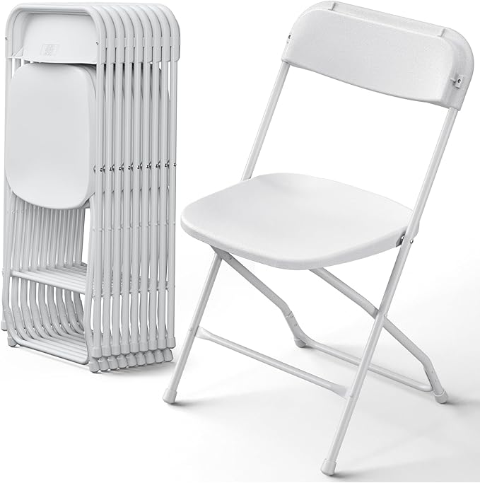 Folding Chairs 10 Pack, Plastic Folding Chairs for Outside, Heavy Duty Foldable Chairs, Sturdy Metal Folding Chairs, 350 lbs Capacity, for Patio, Garden, Camping, White