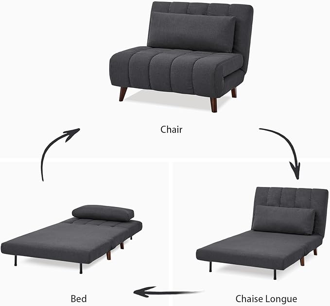 Artdeco Home 40" W Convertible Futon Chair with Matching Pillow(s) for Small Space Living Room and Apartment (03 Charcoal)