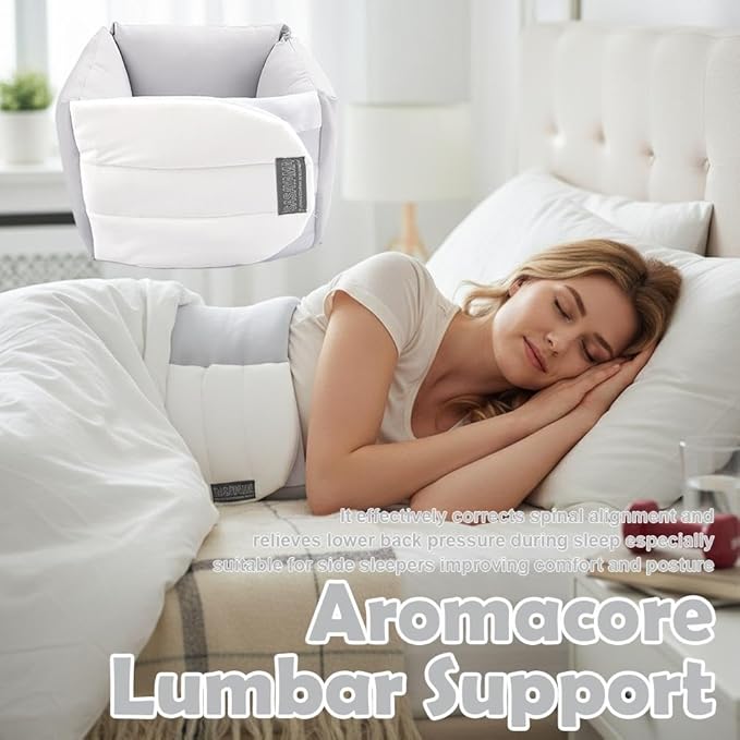 Lumbar Support Pillow for Sleeping, 360° Wrap-Around Adjustable Design with Breathable Fabric, Bed & Office Chair Cushion for Side Back Stomach Sleepers, Pillow for Sleeping, Driving and Office Use