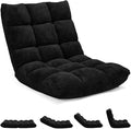 Folding Floor Chair w/Back Support, 14-Position Adjustable Lazy Sofa Chair w/Coral Velvet Fabric & Alloy Steel Frame, Portable Meditation Chair for Reading, Gaming,Sleeping (Black)
