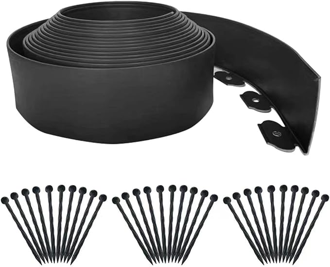 Garden Edging Borders 20FT,Landscape Edging Black[Extra Tall 4IN High] with 30pcs Plastic Stakes, Lawn Edging Flexible DIY Fence for Landscaping,Flower Bed,Grass,Gravel,Tree Surrounding