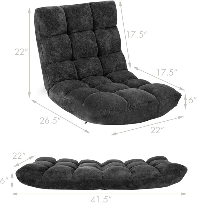 S AFSTAR Cushioned Floor Chair, 14-Position Adjustable Padded Lazy Recliner with Comfortable Back Support and Skin-Friendly Cover, Great for Reading, Playing Game, Meditating (Mysterious Black)