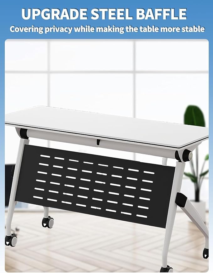 YUOXU Conference Room Table,Folding Conference Table,Flip Top Mobile Desk with Locking Silent Casters-Space Saving Rolling Table for Training Room, Office, Classroom (8, 55.12 * 23.62 * 29.53")
