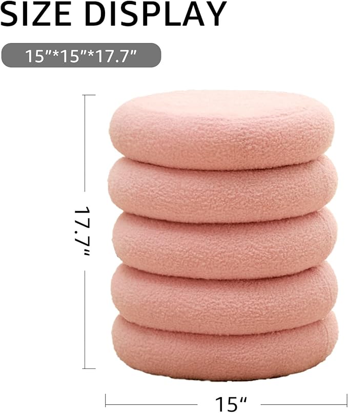 Wimarsbon Round Storage Ottoman, Modern Sherpa Footstool, Teddy Vanity Stool with Flip-Top Tray, Makeup Chair for Home Decor, Upholstered Footrest for Living Room & Bedroom (Pink S)
