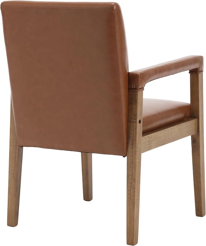 DM Furniture Mid Century Modern Dining Chairs Set of 4 Faux Leather Upholstered Accent Chairs Comfy Kitchen Chairs with Solid Wood Frame Armchair for Living Room, Brown