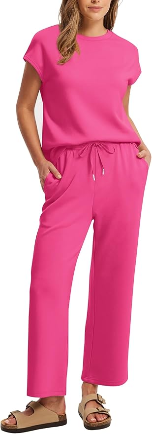 Sampeel Two Piece Sets for Women Summer Vacation Outfits Cap Sleeve Tops Lounge Matching Sets Clothing Beach Fashion Clothes