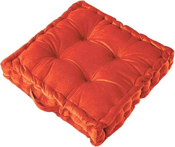 cuyfomr Floor Pillow, Square Floor Seating Pillow Cushion with Handle Thicken Portable Velvet Floor Pillow Cushion for Yoga Living Room Bedroom Home Decor (Orange,16.5×16.5×3.54in)