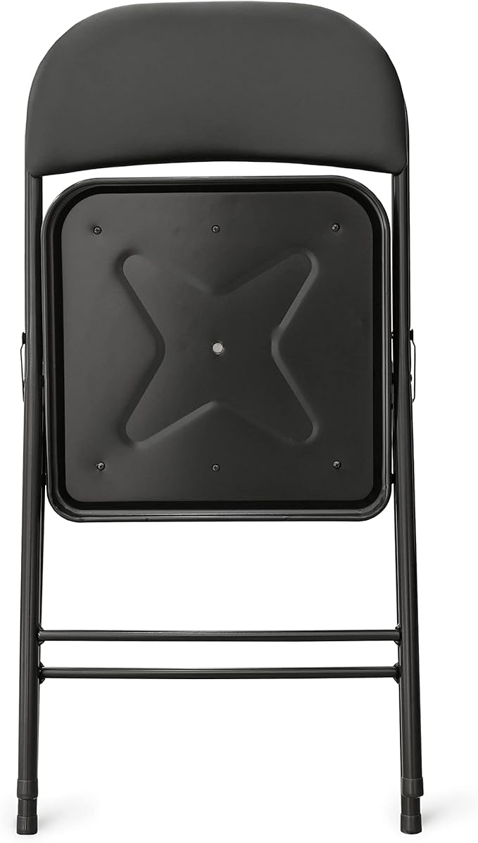 Amazon Basics Comfortable Vinyl-Padded Metal Steel Folding Chairs, Black, 4-Pack