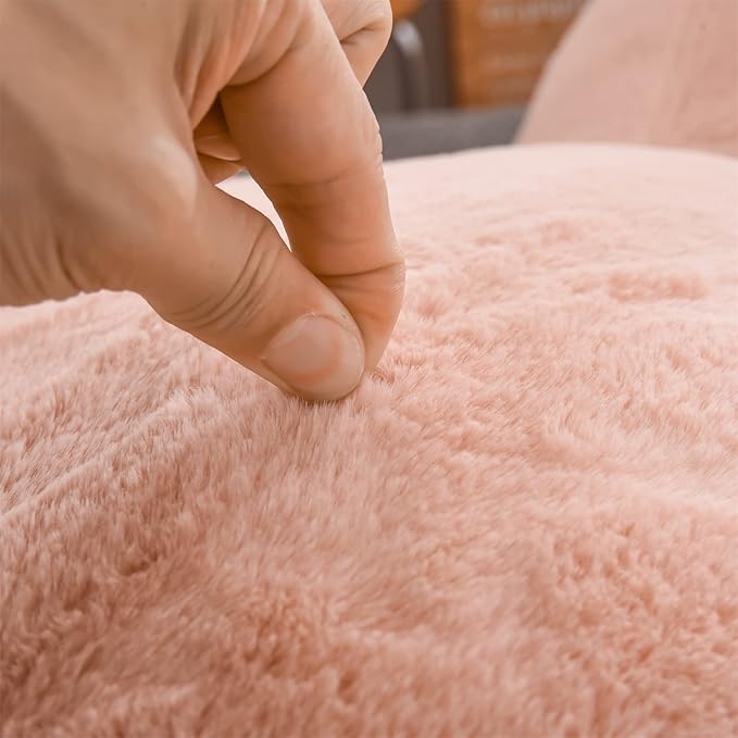 A Nice Night Faux Fur Soft Reading Pillow Bed Wedge Adult Backrest with Arms Back Support for Sitting Up in Bed/Couch for Bedrest,Pink,Large