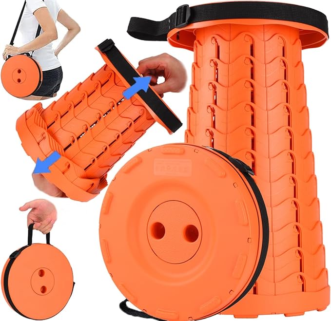 Fishboy Upgraded Collapsible Stool, 400lbs Max Weight, Lightweight But Sturdy, Portable Retractable Folding Telescoping Foldable Camping Stool for Adults Outdoor Fishing Hiking Gardening Travel BBQ