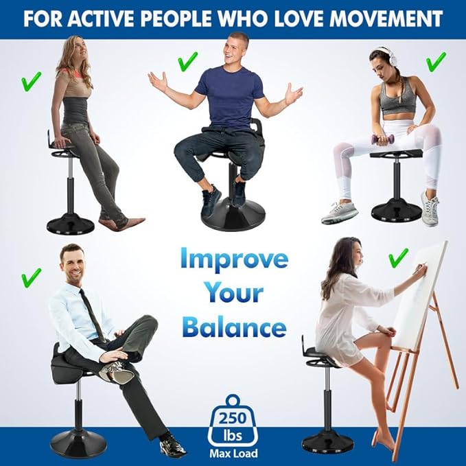Standing Desk Chair – Ergonomic Comfortable Height Adjustable Active Stool - Swivel Sitting Balance Portable Chair - Encourage Good Posture (Black)