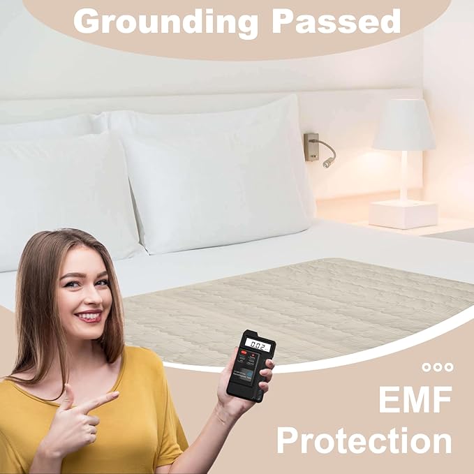 Grounding Mat for Bed 35"x50",Grounding Sheets Anti-Slip Mat, Grounding Blanket Soft Cotton & Silver Fiber, Grounded Mat for Enhance Sleep, Stress Relief (Cream)