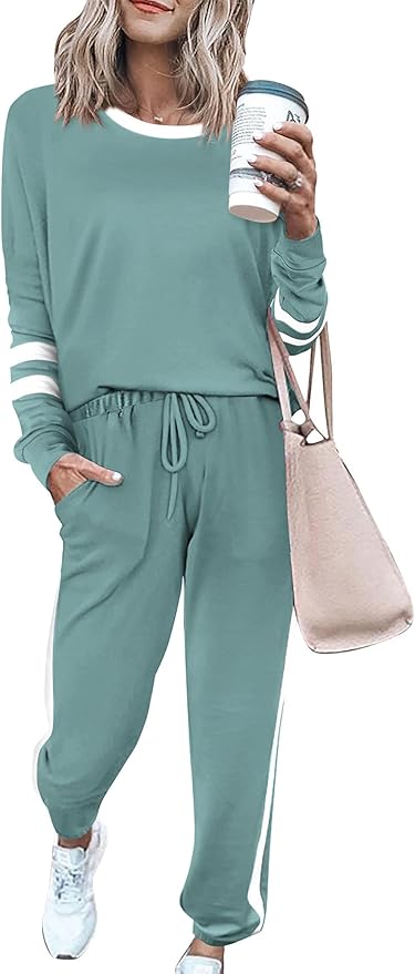 PRETTYGARDEN Women Fall 2 Piece Lounge Outfit Long Sleeve Tops High Waisted Jogger Pants Set Spring Travel Clothes Tracksuit