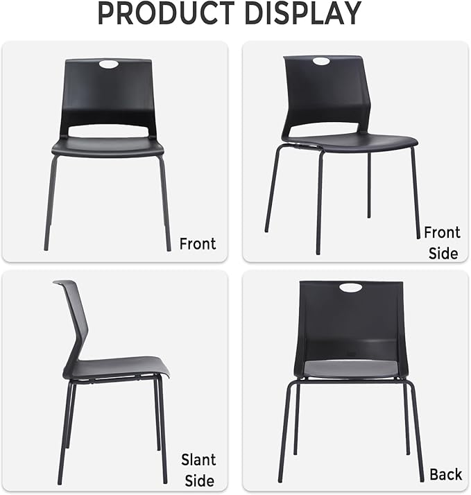 Sidanli Black Stacking Chairs Set of 4, Plastic Stackable Chair for Office Conference Waiting Break Room
