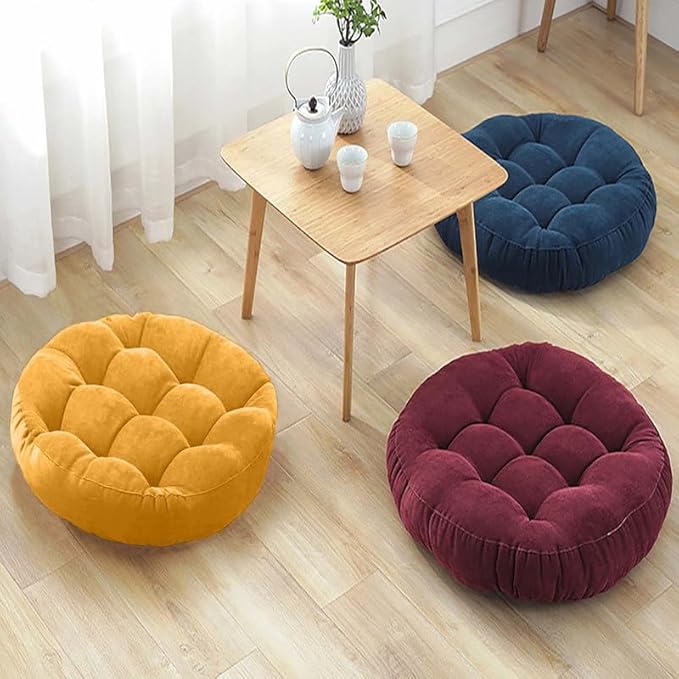 Gfobip Meditation Floor Pillow Set of 2 Large Round Floor Cushions for Adults Tufted Corduroy Floor Seat Pillows Cushion for Living Room,Brown 16.5" Lx16.5 Wx3 H