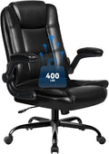 VITESSE Ergonomic Office Chair with Flip-up Armrests, Big and Tall Leather Executive Office Chair, High Back Lumbar Support Home Computer Desk Chair, Heavy and Duty Computer Chair (Black)