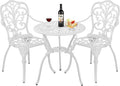 Withniture Patio Bistro Set 3 Piece Cast Aluminum Outdoor Bistro Set, Rust Resistance Bistro Table and Chairs of 2 with Umbrella Hole, Small Patio Set for Garden Outside, White