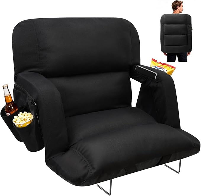 DEKEMASTER Stadium Seats with Back Support, Exclusive Sofa Style Design 25inch Wide Bleacher Chairs with Extra Thick Back and Cushion, 6 Reclining Positions for Sport Events Camping