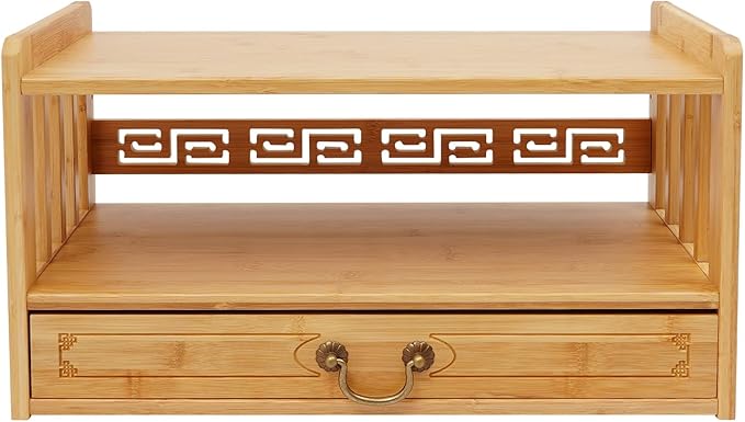Low 3-Tier Meditation Table with Drawer,Bamboo Altar Tables,Puja Desks,Tatami Desk,20.4”W,Wood Color