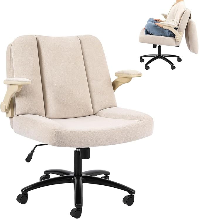 Pipersong Criss Cross Chair with Arms, Plus Size Cross Legged Desk Chair with Flexible Back Cushion, Adjustable Arm Rest, Extra Wide Seat, 350lbs Fabric Home Office Chair with Castors and Bell Glides