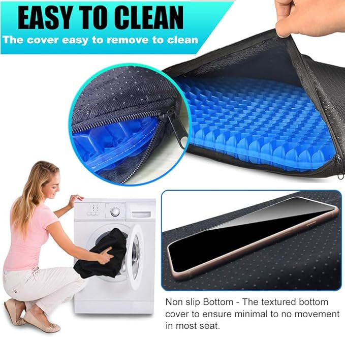 Helishy Gel Seat Cushion for Long Sitting - 1.65inch Double Thick Cooling Egg Cushion for Back, Hip, Sciatica, Coccyx, Tailbone Pain Relief - Office Chair Car Seat Cushion – Wheelchair Cushions