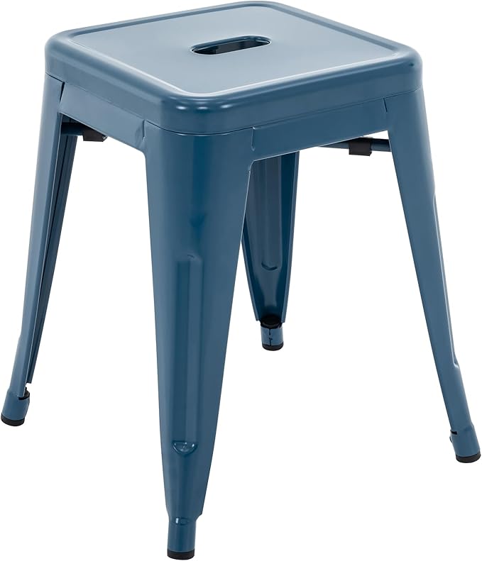 Brage Living 18 Inch Industrial Metal Stools Set of 4, Stackable Classroom Stools, Backless Metal Dining Chairs for Indoor Outdoor, Kitchen Short (Deep Blue)