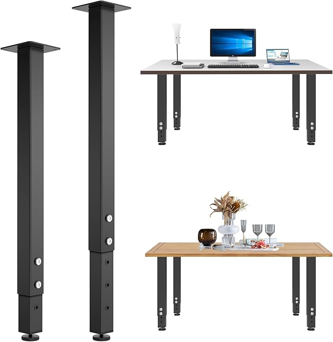 POROHOM 2PCS Adjustable Square Table Leg (24-40inch)，Metal Desk Legs, Home Office DIY Furniture Leg Set for Tables, DIY desks, Counter Tops, Kitchen Tables,Office Desk (Black)
