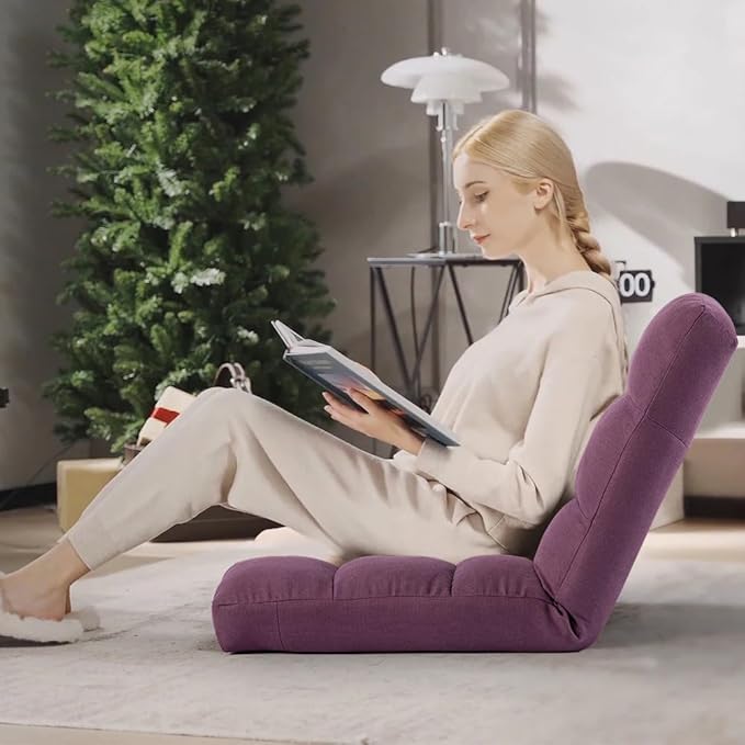 HOMYEDAMIC Folding Floor Chair with Back Support, Adjust Lay Flat Recliner Oversized Lounge Wide Lazy Boy Gaming Ergonomic Single Sofa Seat for Living Room Bedroom(Purple)