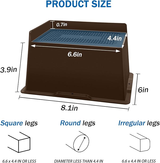 ANNKUT Bed Risers 4 Inch Heavy Duty,Oversized Couch Risers, Extra Wide Furniture Risers for Sofa Table Desk Headboard Chair Lifting,Rectangle Risering Blocks Support 6000 lbs(4 Pack Brown)