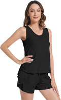 NACHILA Pajamas for Women-Viscose from Bamboo, Ribbed Racerback Tank Top Sexy Split Shorts Pajama Sets Cooling Sleep Cami Pjs