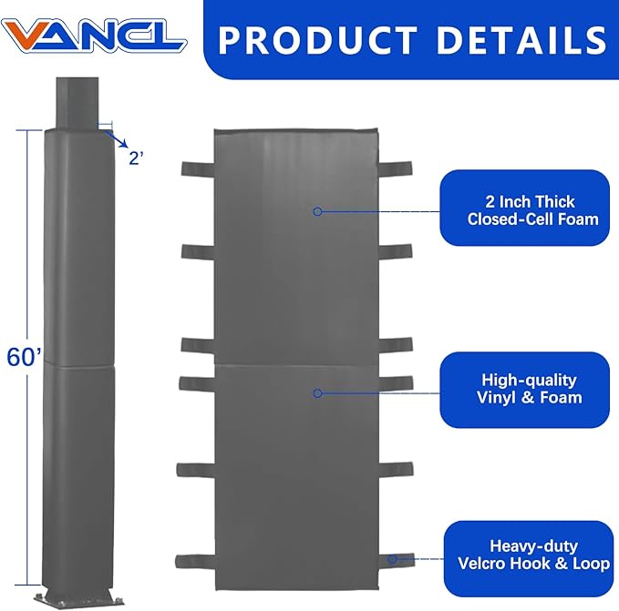 VANCL Square Pole Padding Basketball Pole Pads Heavy Duty Square Pads Outdoor Fits 4"x4", 5"x5", 6"x6",6"x8", 8"x8" Poles Waterproof UV-Resistant Durable Protection Pads