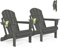 Folding Adirondack Chairs Set of 2 - Plastic Adirondack Chairs with Cup Holder, Weather Resistant for Outdoor, Patio, Lawn, Garden, Backyard Deck, Fire Pit - Dark Gray