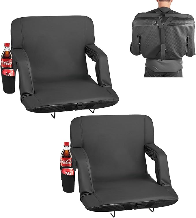 VEVOR Stadium Seat, 6 Adjustable Angle Wide Bleacher Chair, 2.9'' Cushion Padded Stadium Seat with Armrest and Back Support, Stadiums Chair with Hook Cupholder for Picnics, Beach Sports, and Gaming