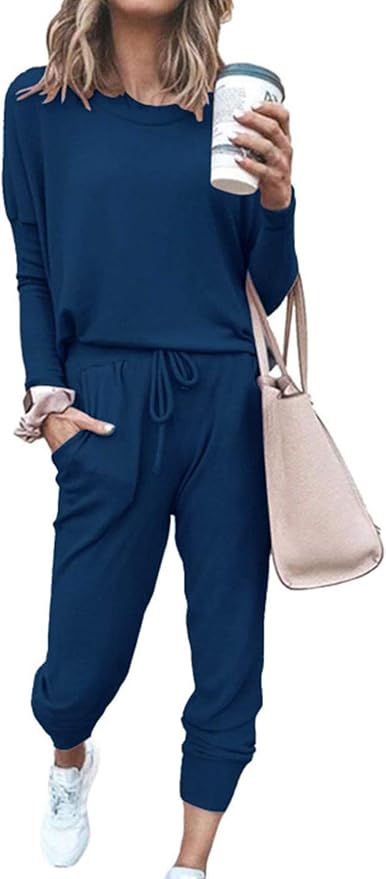 PRETTYGARDEN Women Fall 2 Piece Lounge Outfit Long Sleeve Tops High Waisted Jogger Pants Set Spring Travel Clothes Tracksuit