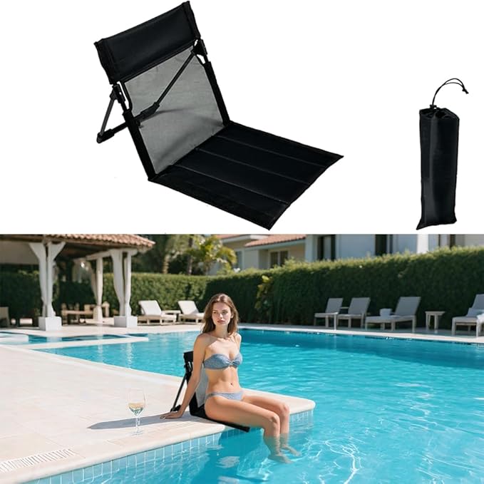 Portable Camping Chair with Mesh Backrest,Lightweight Foldable Beach Chair with Carry Bag for Swimming Poolside Sunbathing Picnic Lawn Road Trips (Black)