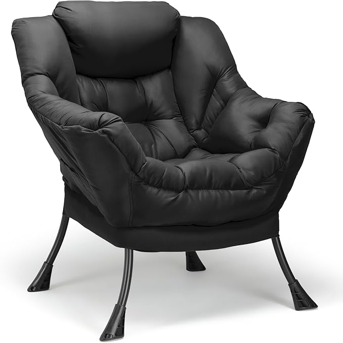 TLSUNNY Lazy Chair, Modern Comfy Lounge Accent Chair, Large Sofa Armchair with a Side Pocket, Leisure Reading Chair for Bedroom, Living Room, Dorm (Black)
