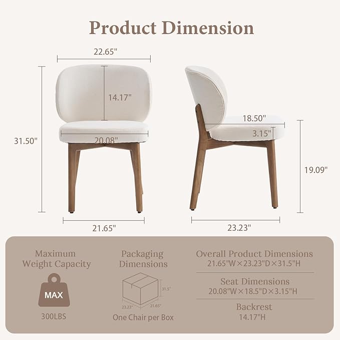 YOUNUOKE Upholstered Dining Chair, Modern Chenille Fabric Dining Room Chair with Wood Legs, Widen Backrest Comfy Side Kitchen Chairs, Beige (Single Pack)