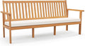 Tangkula Outdoor 3-Seat Acacia Wood Bench, 64 Inches Extra Long Chair with Cushion, Slatted Seat & Backrest, 3-Person Patio Wood Bench for Backyard, Porch, Balcony & Garden
