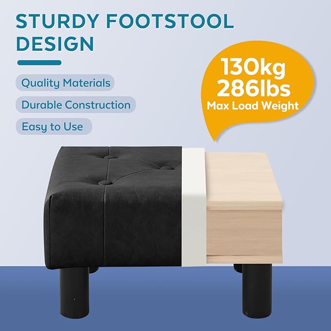 FIMIVIBI Small Foot Stool Ottoman, Faux Leather Footstool Ottoman Foot Rest for Couch, Rectangle Footstools and Ottomans Small for Living Room, Entryway and Bedroom (Black)