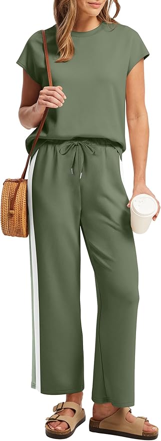 Sampeel Two Piece Sets for Women Summer Vacation Outfits Cap Sleeve Tops Lounge Matching Sets Clothing Beach Fashion Clothes