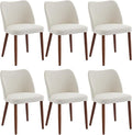 ElfinAura Dining Chair Set of 6, Linen Upholstered Dining Chair with Solid Wood Legs, Wing Backrest, Wooden Kitchen Chair, Kitchen Chairs with Thick Cushions for Dining Room, Living Room, White
