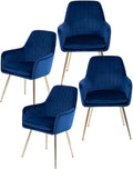 Purgreen Velvet Dining Chair Set of 4 - Modern Mid-Back Accent Chair with Gold Plating Legs - Comfy Upholstered Chair for Living Room ，Kitchen & Reception Room (Velvet Blue, Set of 4)