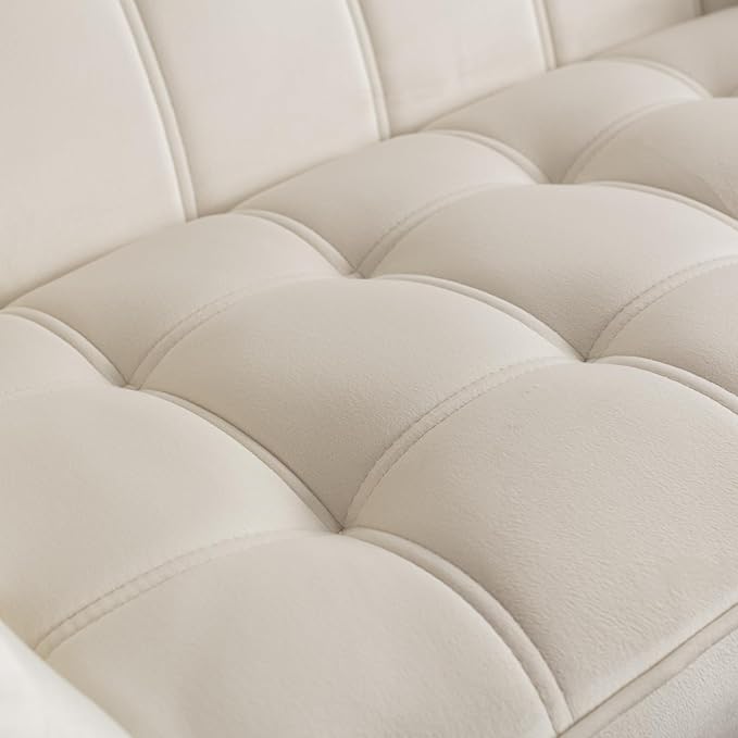 48" Small Loveseat Sofa, Mid Century Modern Velvet Love Seat with Golden Legs 2-Seat Sofa Couch Tufted Wingback Upholstered Sofa Chair for Living Room Bedroom Apartment, Cream