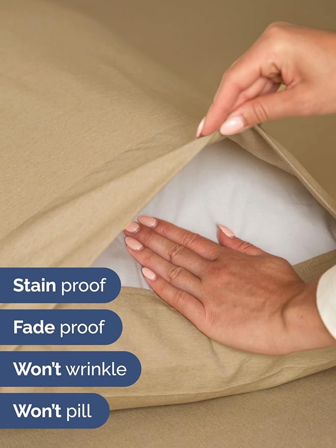 Extra Deep Pocket Full Sheets - 4 Piece Breathable & Cooling Bed Sheets - Hotel Luxury Bed Sheet Set - Soft, Wrinkle Free & Comfy - Easily Fits Extra Deep Mattresses - Deep Pocket Heathered Tan Sheets