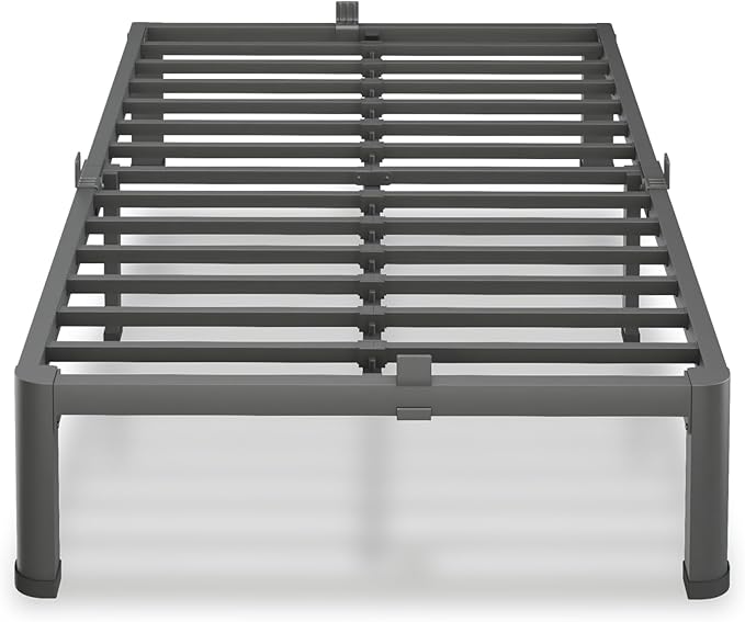 VIPSHOW 10 Inch Twin Size Bed Frame, 3500Lbs Heavy Duty Metal Platform with Round Corner Legs Mattress Slide Stopper, Steel Slat Support No Box Spring Needed, Noise Free, Non-Slip, Easy Assembly