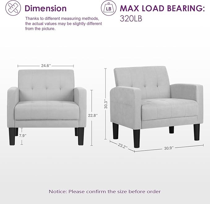 TYBOATLE Accent Chair Sets of 2 Living Room Chairs Cozy Tufted Mid Century Modern Chairs with Arms for Bedroom Comfy Reading Arm Chair Small Chairs for Small Spaces Living Room Office (2, Light Grey)