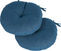 Magpie Fabrics Outdoor 15"x15"x4" Round Bistro Seat Cushions with Ties Set of 2, Tufted Waterproof Patio Floor Chair Pads for Home Garden Balcony Kitchen Office Porch, Dark Blue