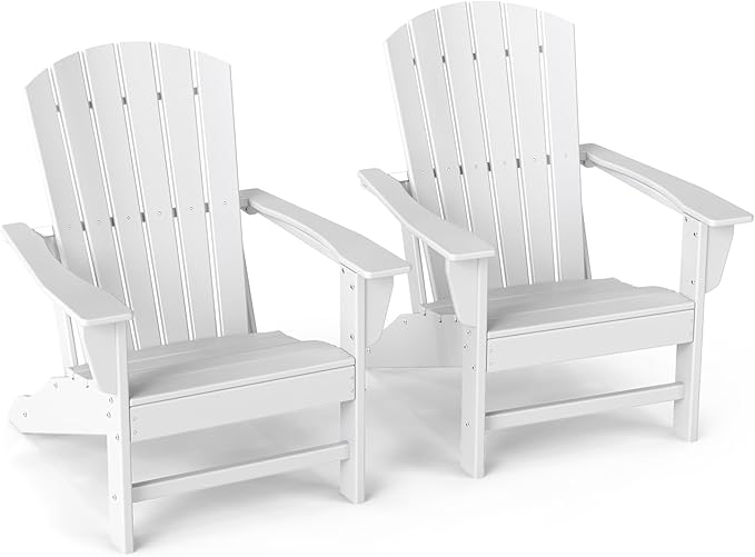 GREENVINES Adirondack Chairs Set of 2 | HDPE Plastic | Oversized Fire Pit Chair | All Weather | White | Poly Lumber | for Outdoor Deck Backyard Patio Garden